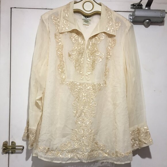 VINTAGE ILE EMBROIDERED EMBELLISHED SILK BLOUSES SIZE 2XL - Picture 5 of 10